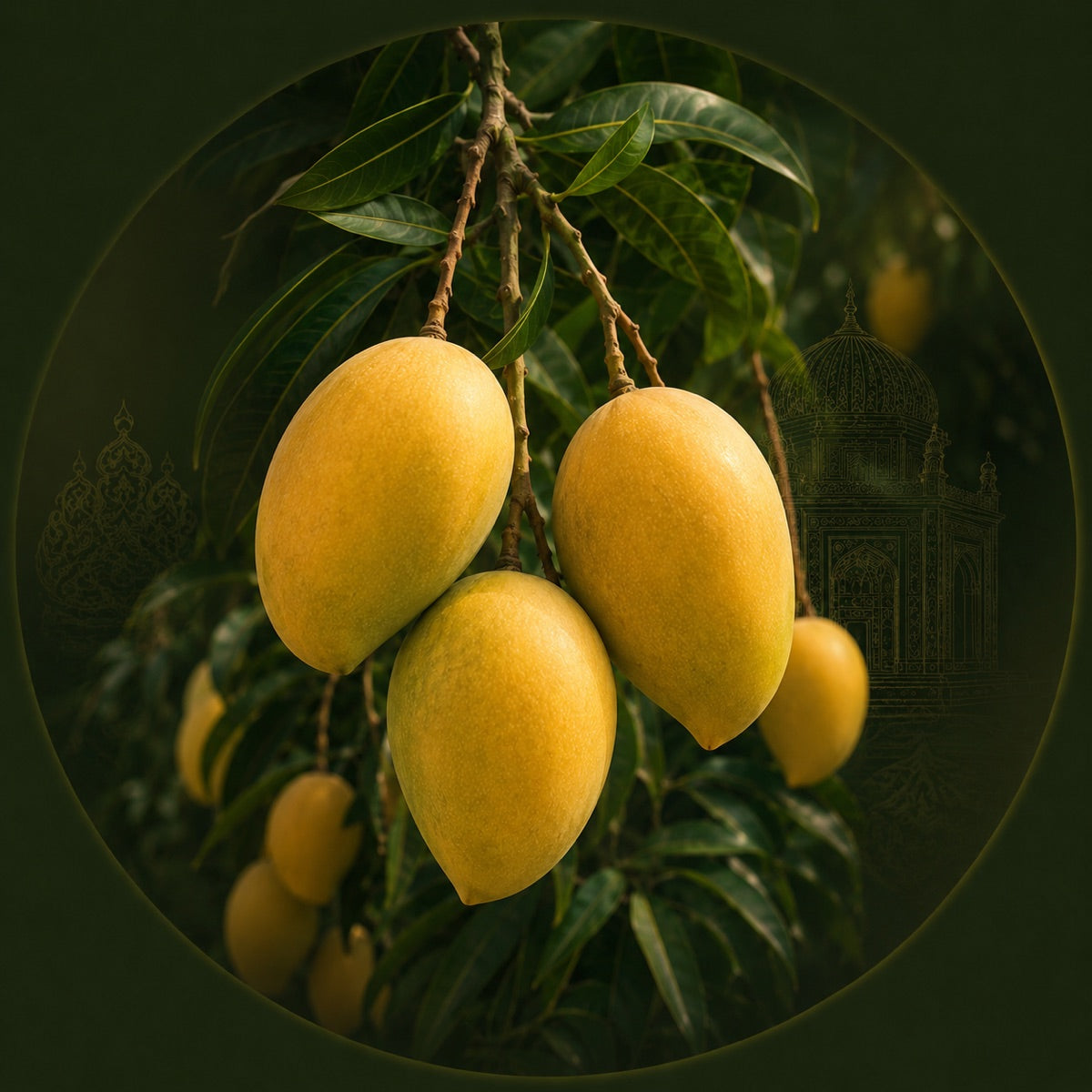 Anwar Ratol 12 Number mangoes ripening at the MMangoes orchard in Multan — premium paper-thin-seed carbide-free Pakistani mango box